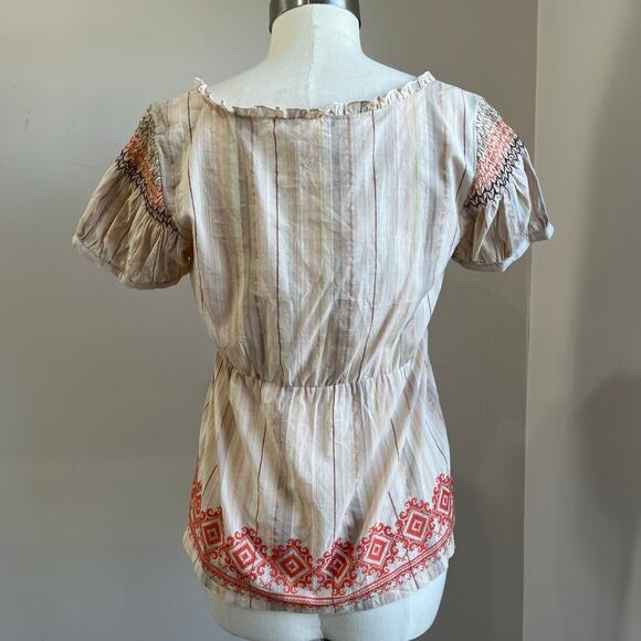 Anthropologie Floreat Cottagecore Smocked Puff Sleeve Cotton Blouse Size 12 - Picture 2 of 12